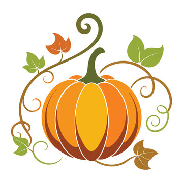 Bold Autumn Pumpkin Silhouette with Swirling Tendrils, Harvest Emblem, Strong Fall Visual