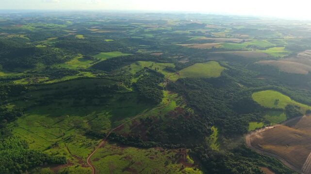Rolling farmland hills and patchwork fields near Laranjeiras do Sul Paran&aacute; Brazil