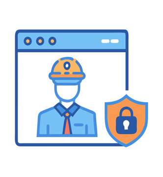 Security system icon, man in hard hat, isolated on transparent background, cyber protection concept