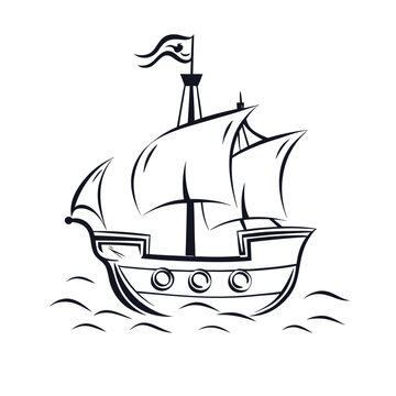 Elegant pirate ship silhouette navigating dark waters, symbolizing mystery and daring voyages.