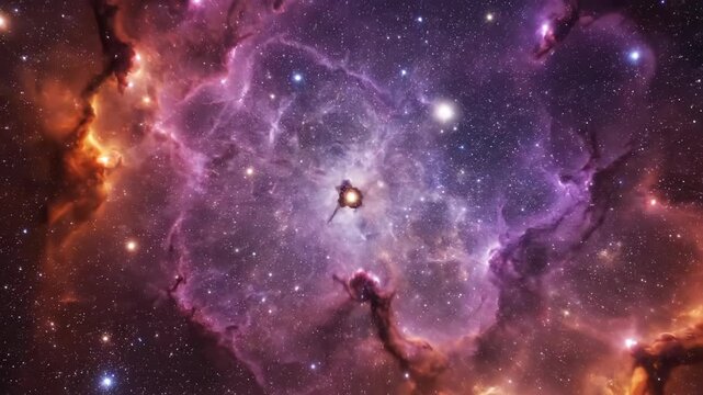 Vibrant stellar nursery cloud illuminated by bright star against deep space