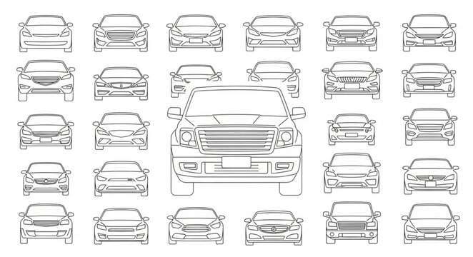 Car Front View Variations - A Detailed Automotive Design Study.