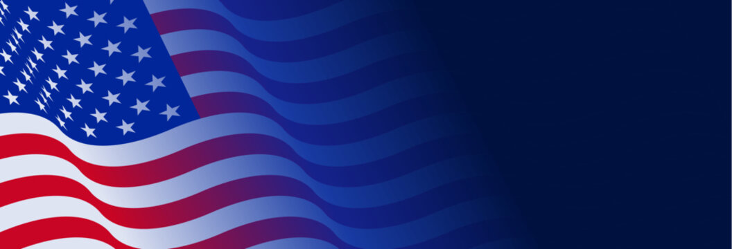 American nation banner with national flag and space for text on blue background. USA Independence and patriotic vector concept.