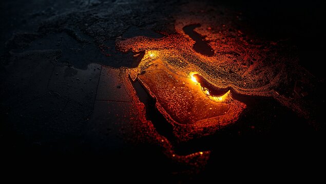Abstract Map of Middle East with Glowing Effects and Textures