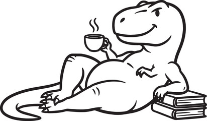 Tyrannosaurus dinosaur relaxing with books and coffee © GraphicGrove