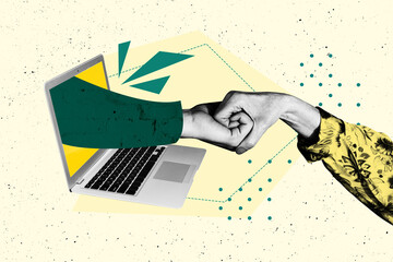 Poster trend sketch template 3D photo collage of gesture showing body language sign support...