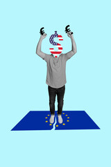 Sketch image trend artwork montage photo collage of dollar sign head man stand europe crack hold...