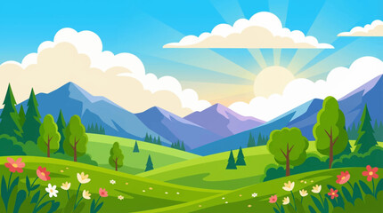 Obraz premium Beautiful landscape with green hills.