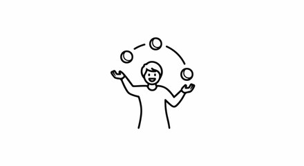 Obraz premium A simple line drawing of a happy person juggling four balls