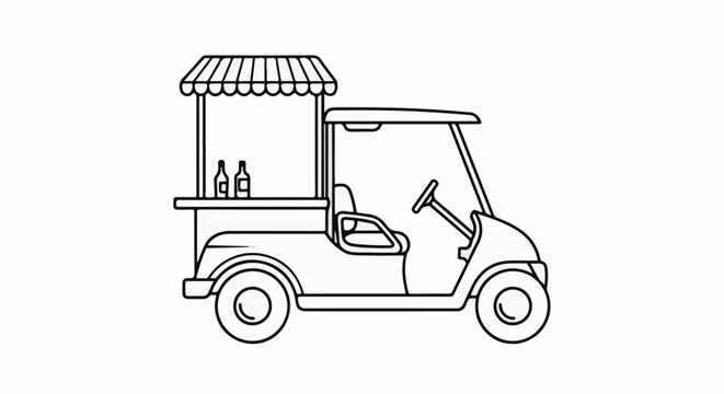 A simple line drawing of a concession golf cart with a canopy