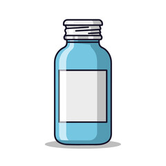 Fototapeta premium A simple cartoon illustration of a light blue bottle with a white label and screw cap.