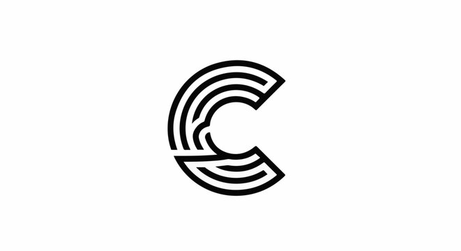 Abstract black and white letter C logo with a maze-like design