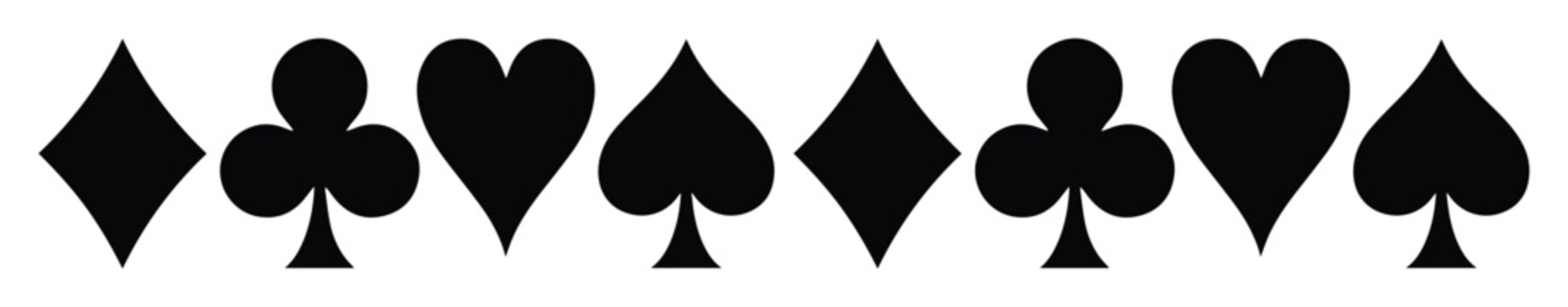 Classic Playing Card Suits Vector Set, black graphic symbols for casino games and poker, traditional deck elements, gambling and entertainment design assets