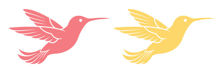 Obraz premium Graceful Hummingbird Vector Illustration, delicate flying bird silhouette, vibrant pink and yellow avian design, elegant nature art for branding and decor