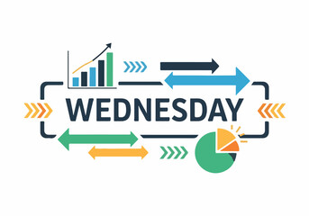 Fototapeta premium Wednesday Business Progress Dynamic graphic with charts and arrows symbolizing midweek growth, data analysis, and strategic planning