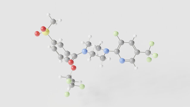 bitopertin molecule 3d, molecular structure, ball and stick model, structural chemical formula glycine reuptake inhibitor