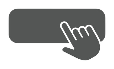 Fototapeta premium Click button icon, hand cursor pressing a dark gray rectangular web element, interactive user interface graphic, digital interaction vector for websites and apps