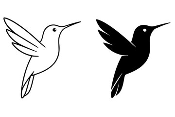 Obraz premium Hummingbird vector icon, outline and silhouette, for animal or wildlife design, isolated on transparent background PNG