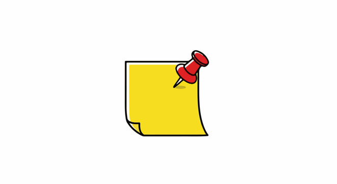 A bright yellow sticky note with a red thumbtack holding it down