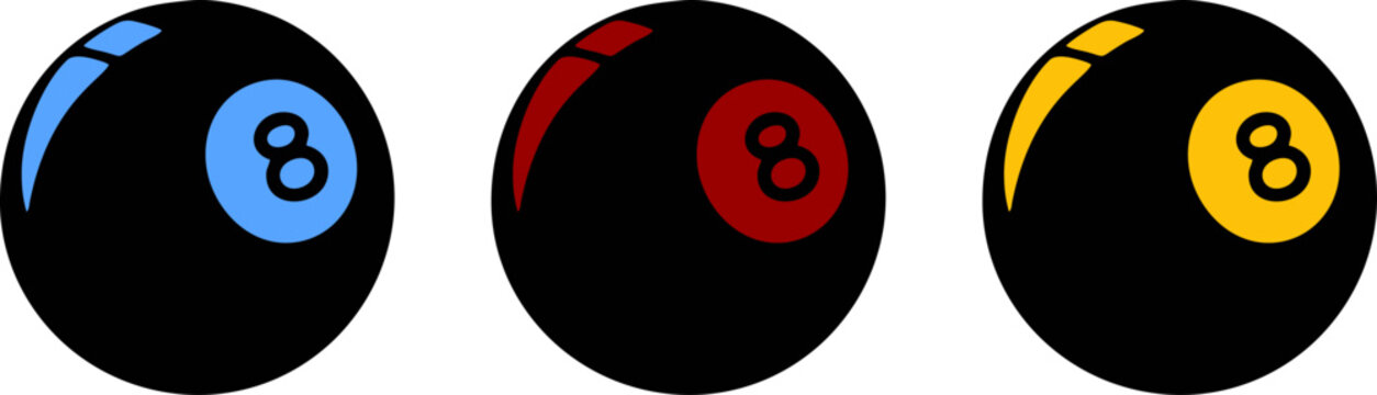 Set of Three Colorful Eight Ball Billiard Icons