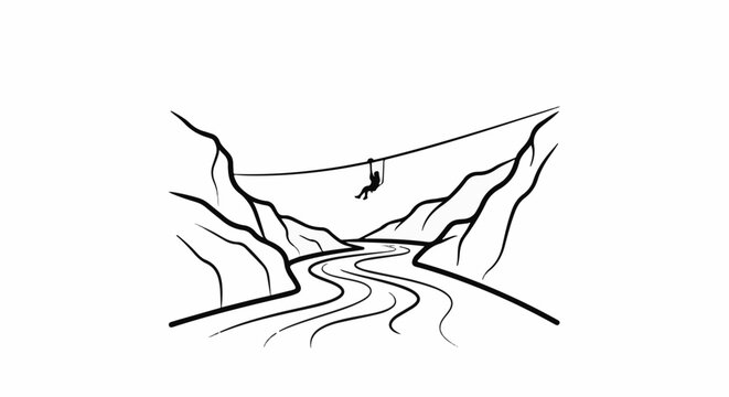A person ziplines across a canyon above a winding river