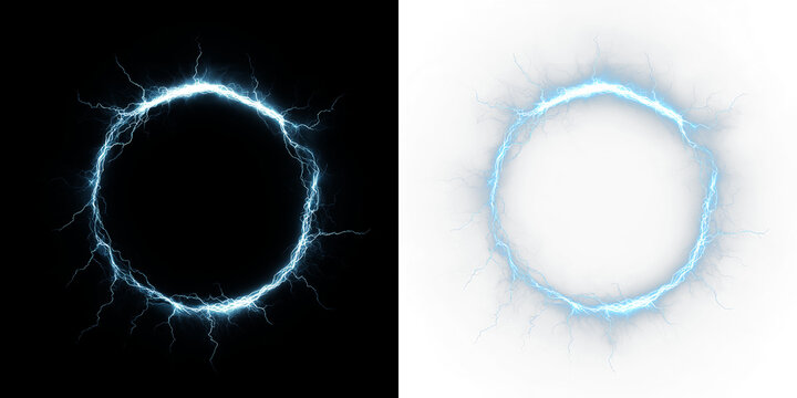 Electric blue circle with lightning effects on a transparent background created for design