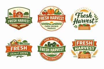 Naklejka premium Fresh harvest farm to table logos collection representing local sustainable organic agriculture and healthy food produce