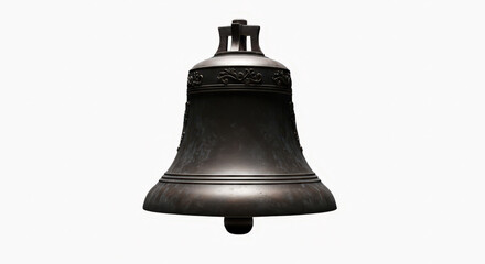 Obraz premium Antique brass bell suspended in serene solitude symbolizing solemnity and tradition in a minimalist