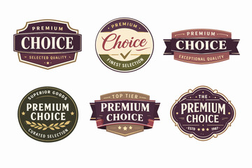 Fototapeta premium Premium choice product labels set featuring vintage design elements for high quality badge branding