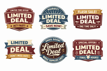 Obraz premium Limited deal promo offer badges set, promoting flash sale, special offers, discounts, marketing, and retail promotions