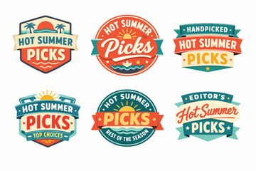 Obraz premium Summer picks collection featuring retro badges and labels, promoting season best choices and handpicked selections