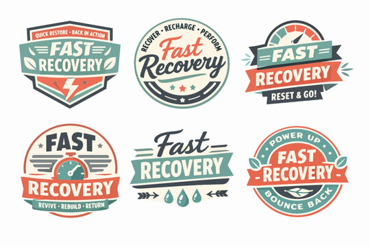 Fast recovery logo set for health, wellness, and energy concepts, depicting quick restore and bounce back emblems
