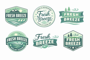 Obraz premium Collection of nature-inspired emblems and badges for outdoor, clean air, and refreshing product branding