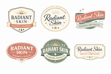 Obraz premium Radiant skin cosmetic label collection featuring vintage design elements for healthy beauty products and wellness branding