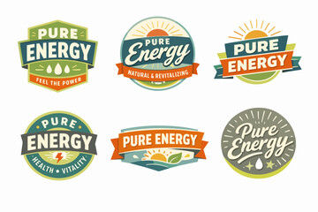 Obraz premium Collection of pure energy vintage labels for natural products, health, vitality, and revitalization concepts