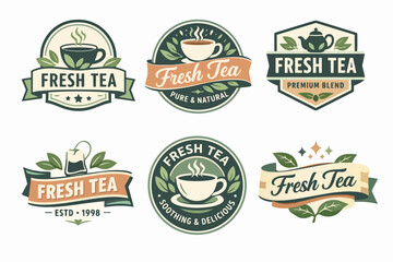 Obraz premium Fresh tea labels and organic badges collection designing premium natural beverage branding