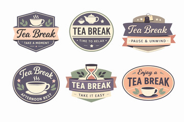 Obraz premium Tea break logo collection offering various vintage style badges and labels for relaxation and beverage concepts