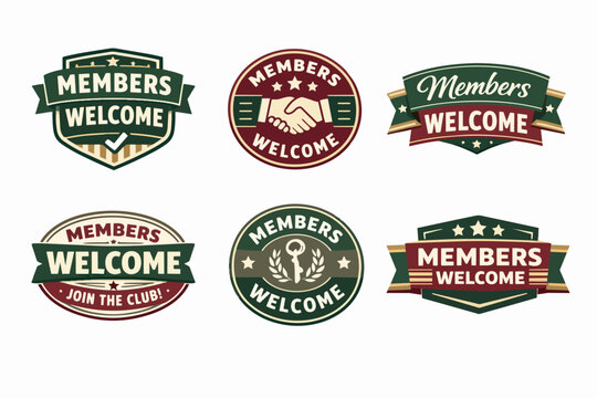 Members welcome badges for clubs, organizations, and communities encouraging new joiners and showing affiliation