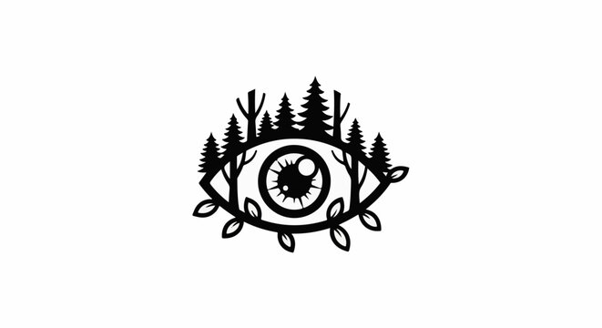 An eye with trees and leaves forming its shape