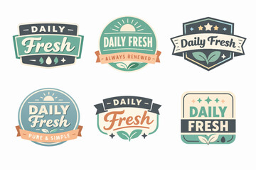 Fototapeta premium Daily fresh logo collection, creating badges and emblems for organic food, natural products, and quality packaging