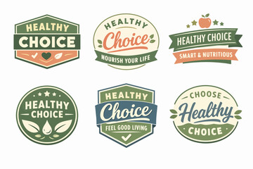 Obraz premium Healthy choice badges and labels set for natural food, organic produce, dietary products, and healthy lifestyle concepts