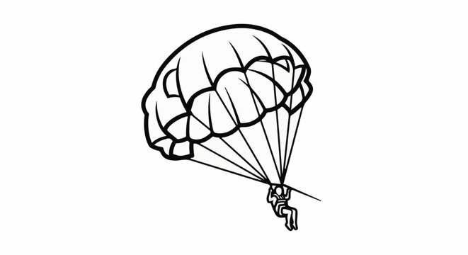 Line art of a person skydiving with a parachute