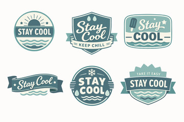 Obraz premium Stay cool badges collection providing a refreshing feeling with design elements like sun, waves, ice cream, and snowflakes
