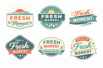Obraz premium Branding fresh moment collection, vintage style badges with nature motifs reflecting health, organic, and natural concepts