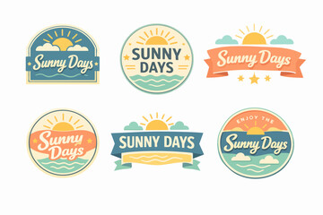 Obraz premium Sunny days vintage labels set depicting summer holiday concepts with sun, waves, and sky elements for seasonal branding