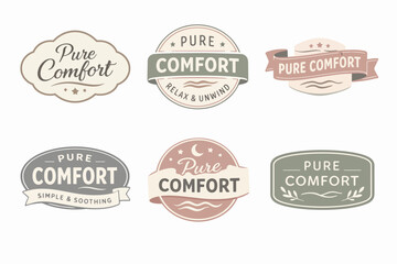 Fototapeta premium Pure comfort branding logos set. Designing retro style badges and emblems for sleep, relaxation, and wellness products