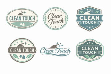 Obraz premium Collection of clean touch logos with hands, water drops, and leaves, ideal for hygiene and disinfection branding
