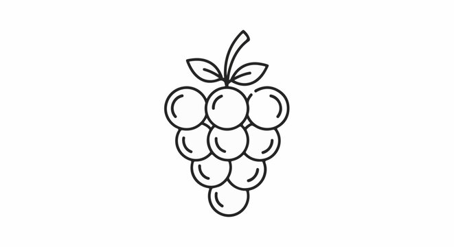A simple line art illustration of a bunch of grapes with leaves