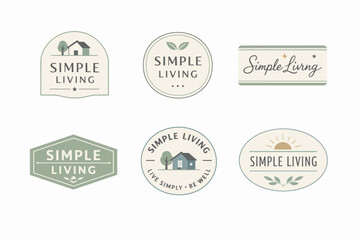 Fototapeta premium Collection of simple living logos and badges representing sustainable, eco-friendly, and rustic lifestyle concepts