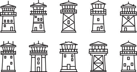 Obraz premium Black and white architectural sketches of traditional houses and buildings Vector